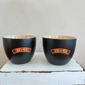 Bailey's Irish Cream "Mine" and "Yours" Ceramic Mugs Cups Bowls Set Of Two
